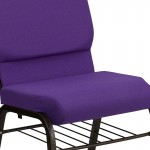 18.5''W Church Chair in Purple Fabric with Book Rack - Gold Vein Frame