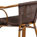 Cadiz Series Dark Brown Rattan Restaurant Patio Chair with Red Bamboo-Aluminum Frame