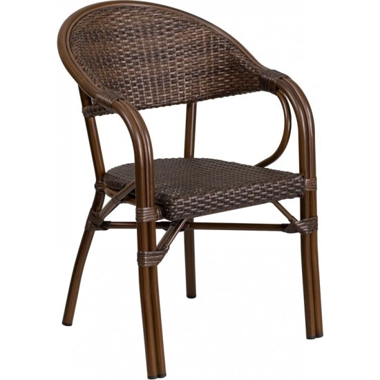 Milano Series Cocoa Rattan Restaurant Patio Chair with Bamboo-Aluminum Frame