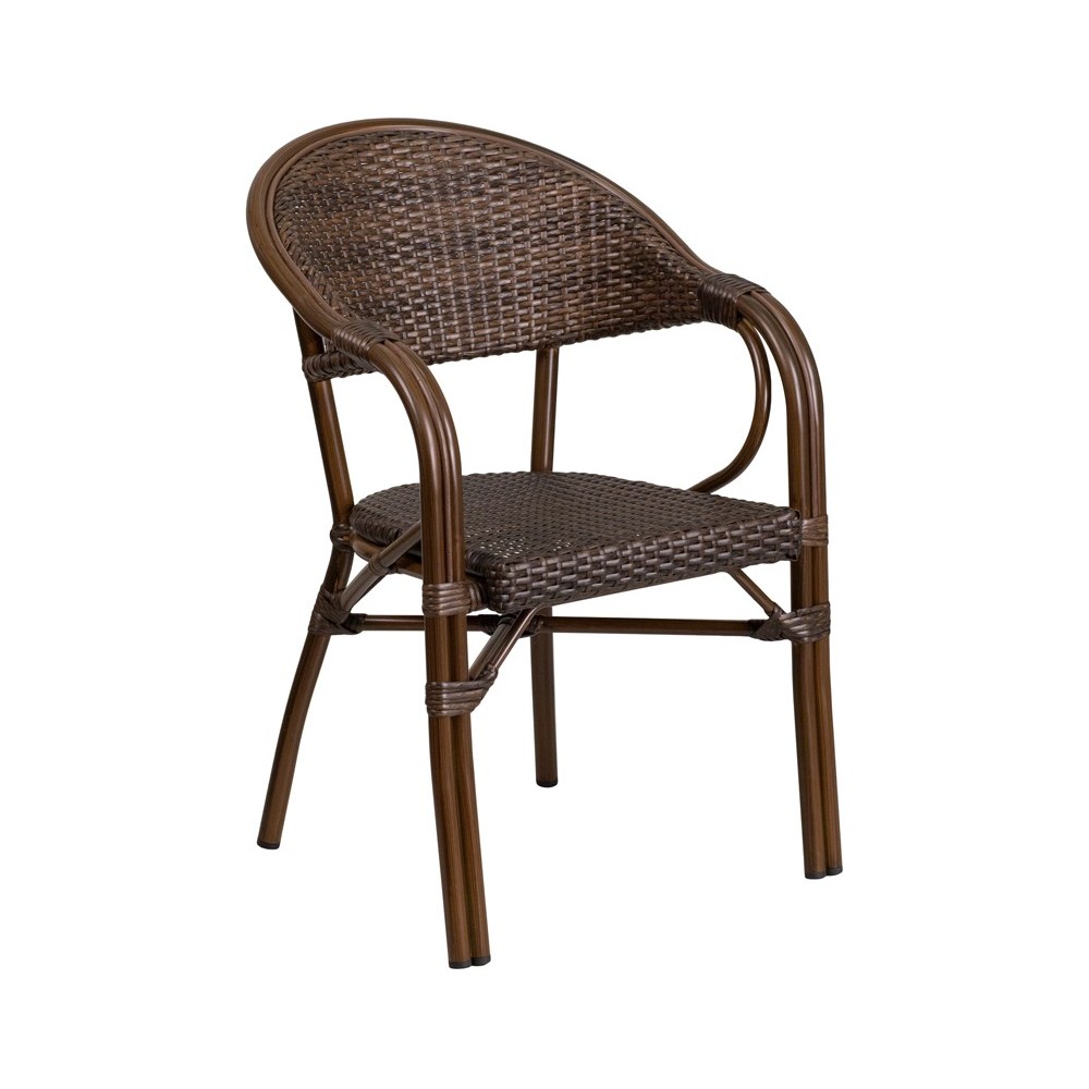 Milano Series Cocoa Rattan Restaurant Patio Chair with Bamboo-Aluminum Frame Milano Series Cocoa Rattan Restaurant Patio Chair with Bamboo-Aluminum Frame