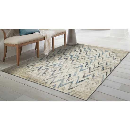 Heritage Ivory/Blue Chevron 2'2" x 7'11" Runner Rug