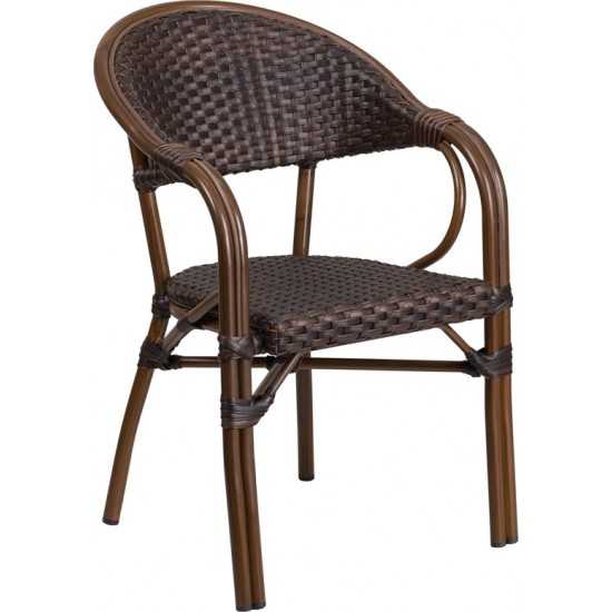 Milano Series Dark Brown Rattan Restaurant Patio Chair with Red Bamboo-Aluminum Frame