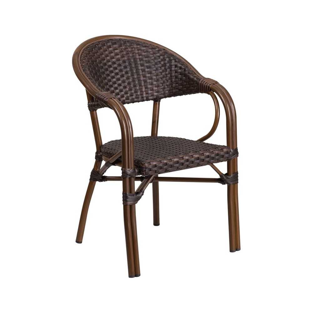 Milano Series Dark Brown Rattan Restaurant Patio Chair with Red Bamboo-Aluminum Frame Milano Series Dark Brown Rattan Restaurant Patio Chair with Red Bamboo-Aluminum Frame