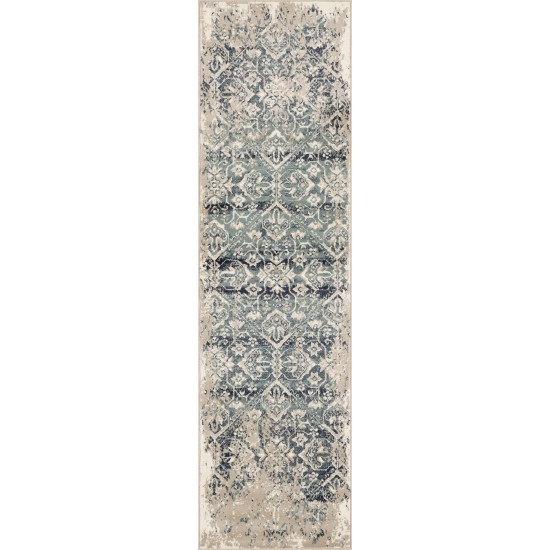 Heritage Ivory/Blue Anna 2'2" x 7'11" Runner Rug