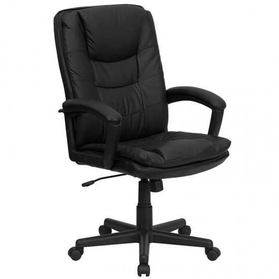 High Back Black Leather Executive Swivel Office Chair with Arms