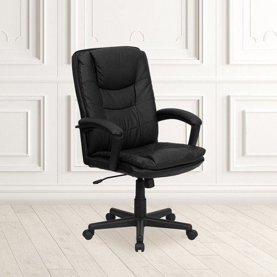 High Back Black Leather Executive Swivel Office Chair with Arms