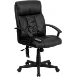 High Back Ergonomic Massaging Black LeatherSoft Executive Swivel Office Chair with Side Remote Pocket and Arms