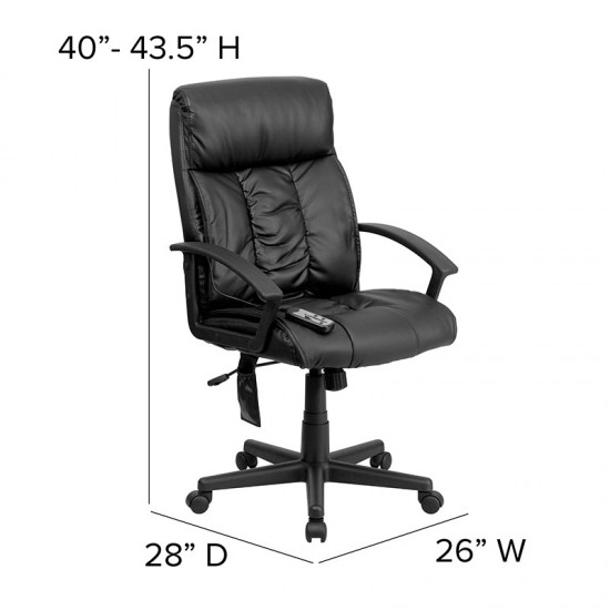 High Back Ergonomic Massaging Black LeatherSoft Executive Swivel Office Chair with Side Remote Pocket and Arms