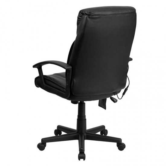 High Back Ergonomic Massaging Black LeatherSoft Executive Swivel Office Chair with Side Remote Pocket and Arms