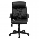 High Back Ergonomic Massaging Black LeatherSoft Executive Swivel Office Chair with Side Remote Pocket and Arms