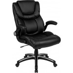 High Back Black LeatherSoft Executive Swivel Office Chair with Double Layered Headrest and Open Arms