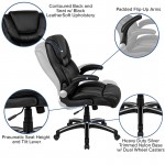 High Back Black LeatherSoft Executive Swivel Office Chair with Double Layered Headrest and Open Arms