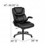 High Back Black LeatherSoft Executive Swivel Office Chair with Double Layered Headrest and Open Arms