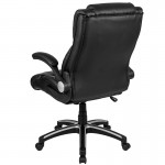 High Back Black LeatherSoft Executive Swivel Office Chair with Double Layered Headrest and Open Arms