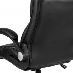 High Back Black LeatherSoft Executive Swivel Office Chair with Double Layered Headrest and Open Arms