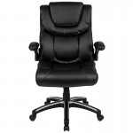 High Back Black LeatherSoft Executive Swivel Office Chair with Double Layered Headrest and Open Arms