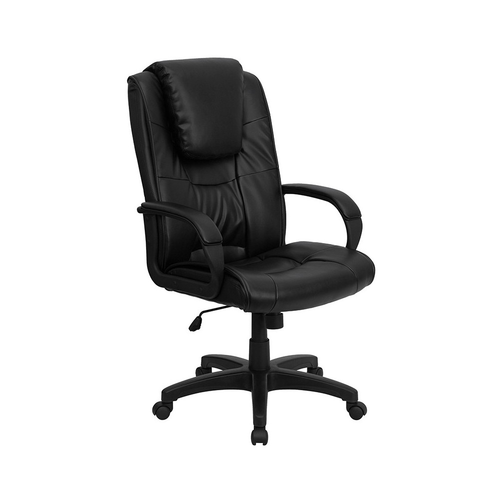 High Back Black LeatherSoft Executive Swivel Office Chair with Oversized Headrest and Arms