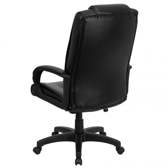 High Back Black LeatherSoft Executive Swivel Office Chair with Oversized Headrest and Arms