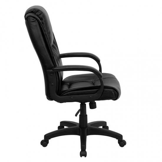 High Back Black LeatherSoft Executive Swivel Office Chair with Oversized Headrest and Arms