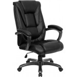 High Back Black LeatherSoft Layered Upholstered Executive Swivel Ergonomic Office Chair with Smoke Metal Base and Arms