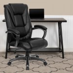 High Back Black LeatherSoft Layered Upholstered Executive Swivel Ergonomic Office Chair with Smoke Metal Base and Arms