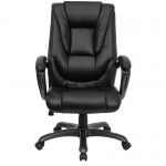 High Back Black LeatherSoft Layered Upholstered Executive Swivel Ergonomic Office Chair with Smoke Metal Base and Arms