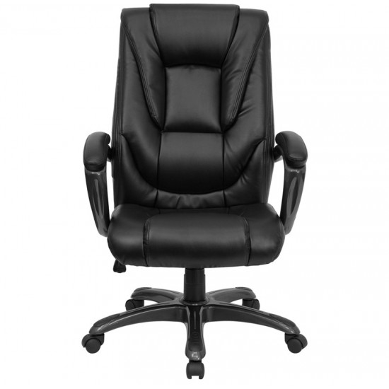 High Back Black LeatherSoft Layered Upholstered Executive Swivel Ergonomic Office Chair with Smoke Metal Base and Arms