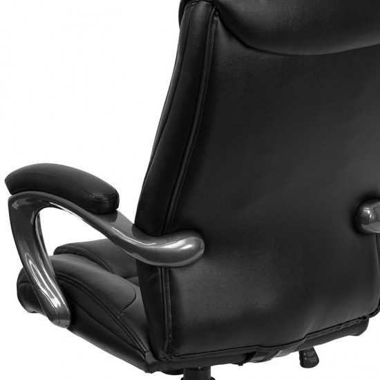 High Back Black LeatherSoft Layered Upholstered Executive Swivel Ergonomic Office Chair with Smoke Metal Base and Arms