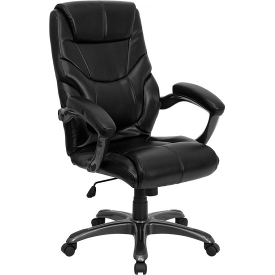 High Back Black LeatherSoft Overstuffed Executive Swivel Ergonomic Office Chair with Arms