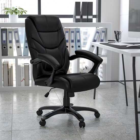 High Back Black LeatherSoft Overstuffed Executive Swivel Ergonomic Office Chair with Arms