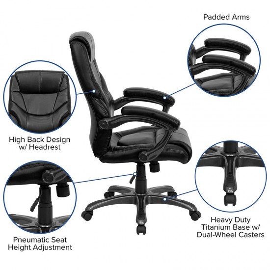 High Back Black LeatherSoft Overstuffed Executive Swivel Ergonomic Office Chair with Arms