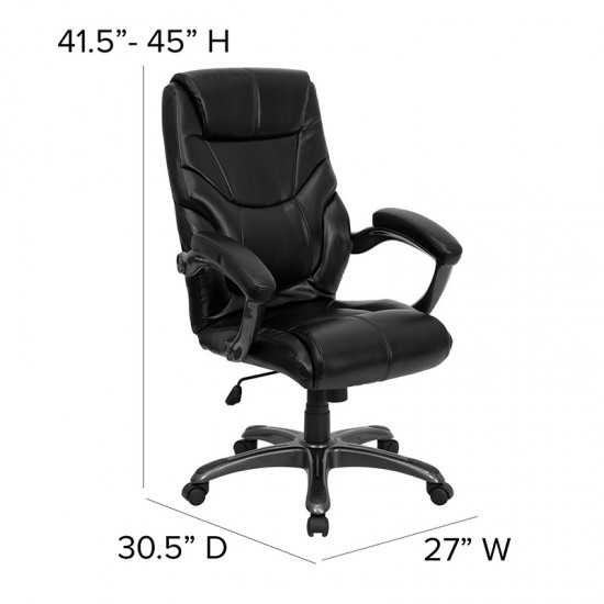 High Back Black LeatherSoft Overstuffed Executive Swivel Ergonomic Office Chair with Arms