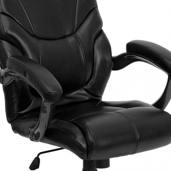 High Back Black LeatherSoft Overstuffed Executive Swivel Ergonomic Office Chair with Arms