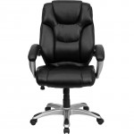 High Back Black LeatherSoft Layered Upholstered Executive Swivel Ergonomic Office Chair with Silver Nylon Base and Arms