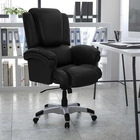 High Back Black LeatherSoft OverStuffed Executive Swivel Ergonomic Office Chair with Fully Upholstered Arms