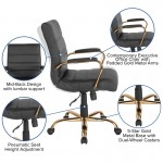 Mid-Back Black LeatherSoft Executive Swivel Office Chair with Gold Frame and Arms