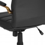 Mid-Back Black LeatherSoft Executive Swivel Office Chair with Gold Frame and Arms