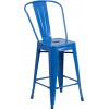 Commercial Grade 24" High Blue Metal Indoor-Outdoor Counter Height Stool with Removable Back