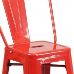 Commercial Grade 24" High Red Metal Indoor-Outdoor Counter Height Stool with Removable Back