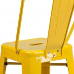 Commercial Grade 24" High Yellow Metal Indoor-Outdoor Counter Height Stool with Removable Back