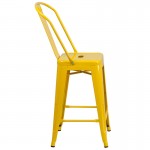 Commercial Grade 24" High Yellow Metal Indoor-Outdoor Counter Height Stool with Removable Back