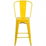 Commercial Grade 24" High Yellow Metal Indoor-Outdoor Counter Height Stool with Removable Back