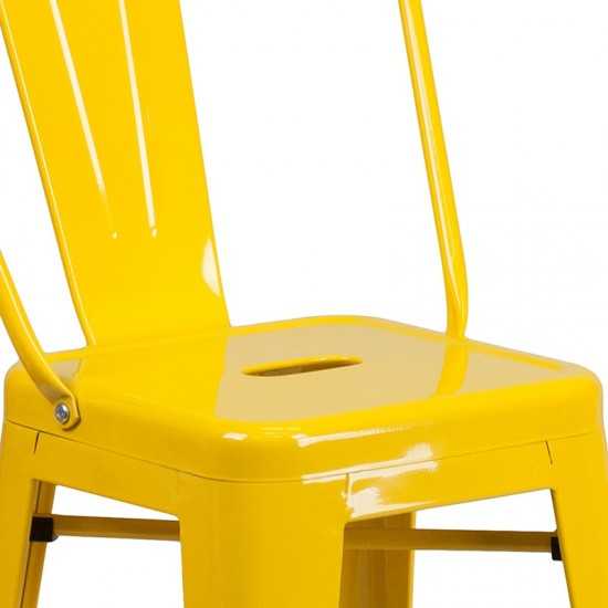 Commercial Grade 24" High Yellow Metal Indoor-Outdoor Counter Height Stool with Removable Back