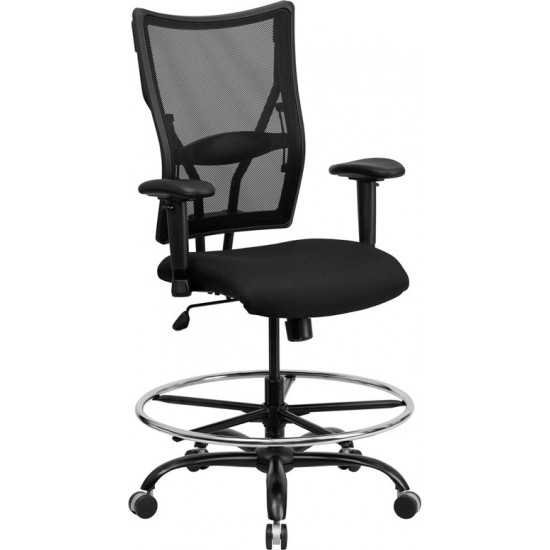 Big & Tall 400 lb. Rated Black Mesh Ergonomic Drafting Chair with Adjustable Arms