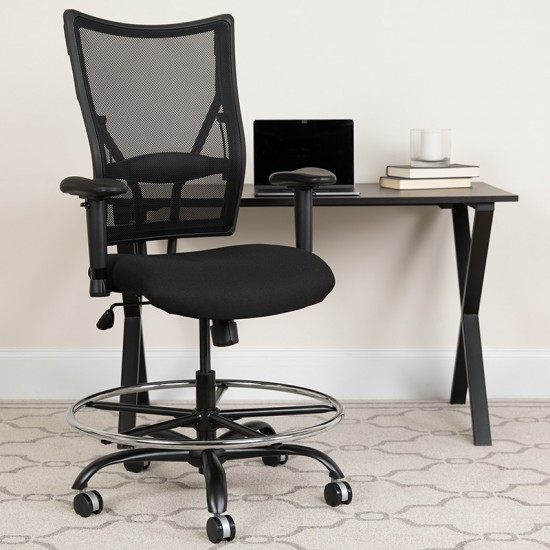 Big & Tall 400 lb. Rated Black Mesh Ergonomic Drafting Chair with Adjustable Arms