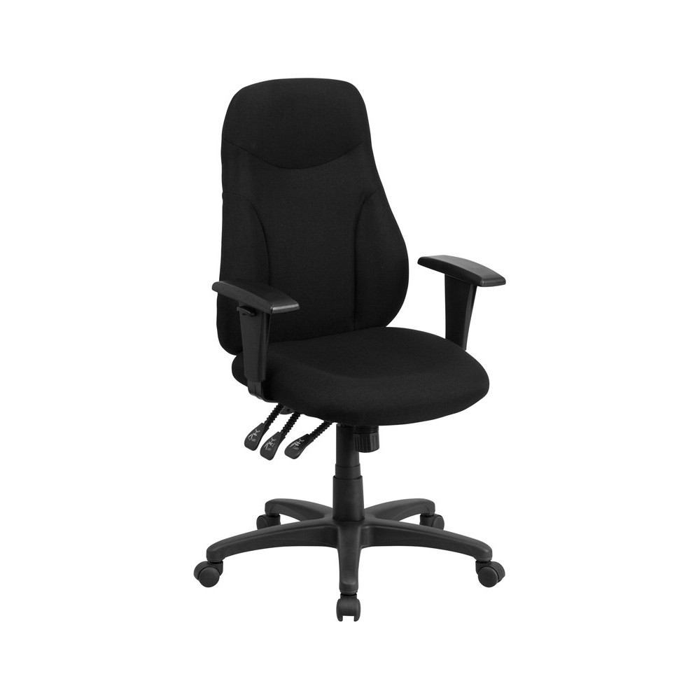 High Back Black Fabric Multifunction Swivel Ergonomic Task Office Chair with Adjustable Arms