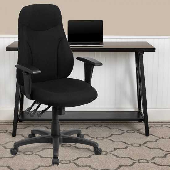 High Back Black Fabric Multifunction Swivel Ergonomic Task Office Chair with Adjustable Arms