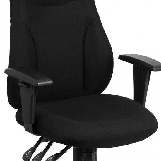 High Back Black Fabric Multifunction Swivel Ergonomic Task Office Chair with Adjustable Arms