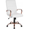 High Back White LeatherSoft Executive Swivel Office Chair with Rose Gold Frame and Arms