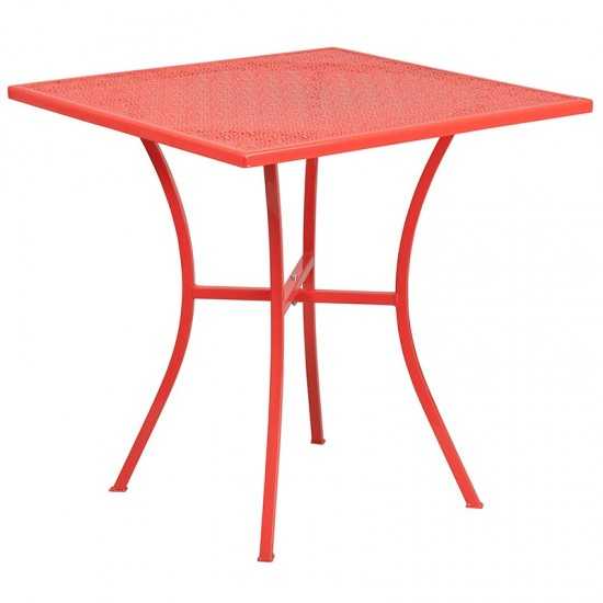 Commercial Grade 28" Square Coral Indoor-Outdoor Steel Patio Table Set with 2 Square Back Chairs